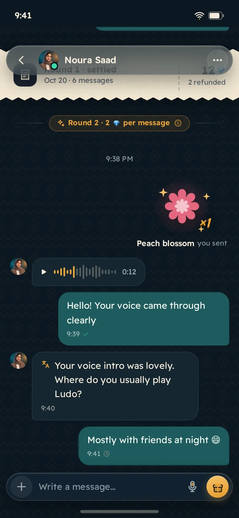 Text chat with a matched creator