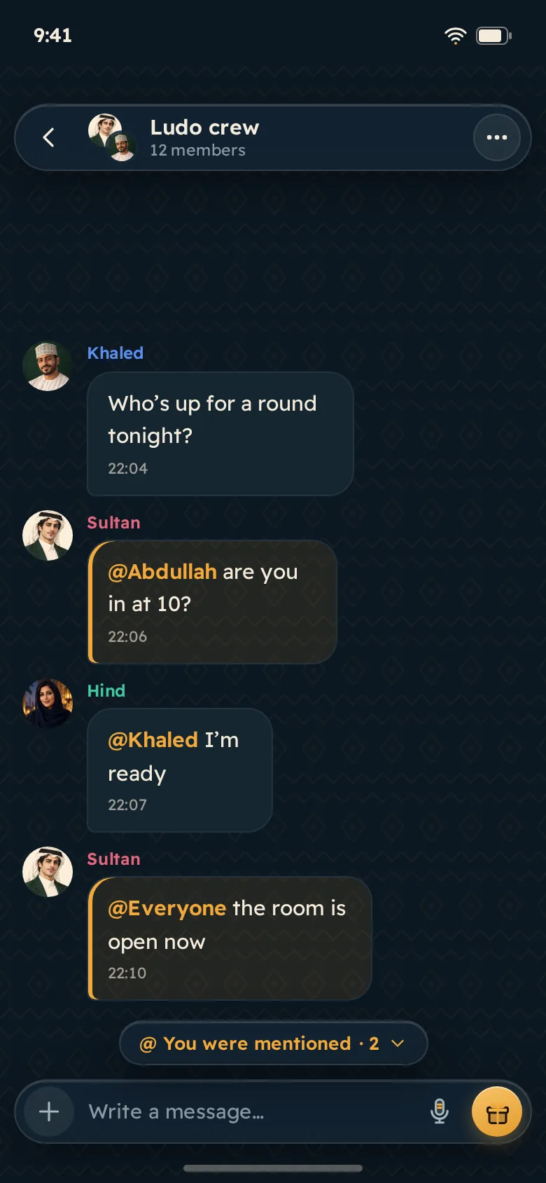 Group chat with a highlighted mention